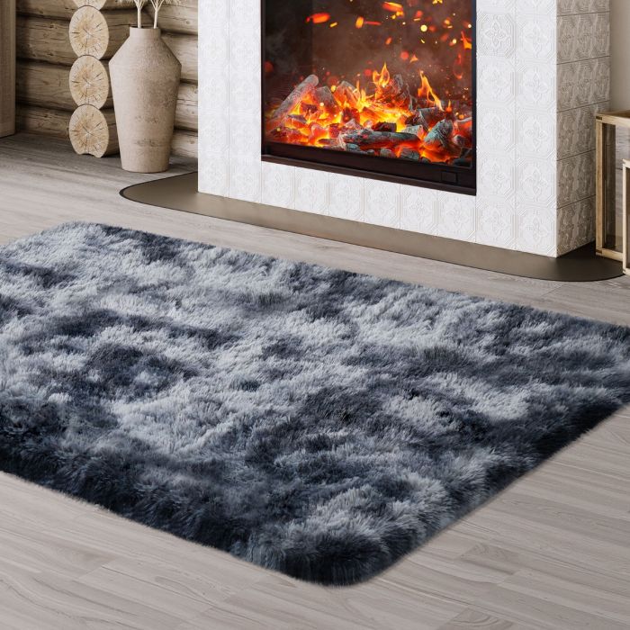 JOJOSEE Hochflor Teppich Teppich Wohnzimmer, 120 x 160 cm Wohnzimmerteppich, Anti-Rutsch Waschbarer Flauschiger Große Teppich, Matte Teppichen für Schlafzimmer Kinderzimmer, Dunkelgrau
