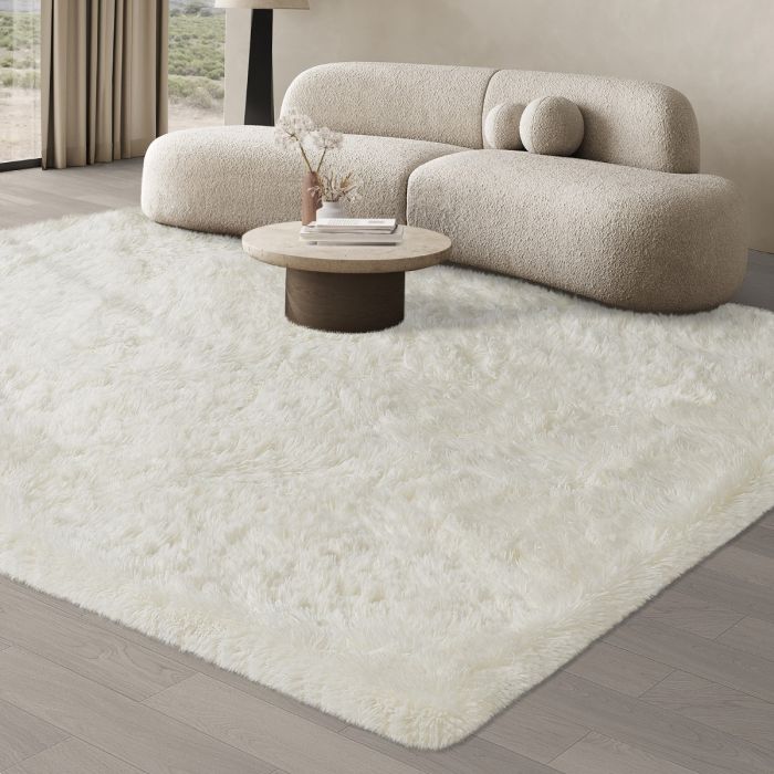JOJOSEE Hochflor Teppich Wohnzimmer, Teppich 200x300 cm, Antirutsch Waschbarer Flauschiger Große Teppich für Schlafzimmer Kinderzimmer, Creme