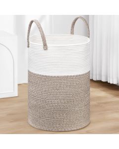 JOJOSEE Large Storage Basket, Rope Laundry Basket with Handle, Tall Woven Rope Storage Baskets,Toy Storage for Kids, Rope Basket for Living Room, Nursery, Bedroom 58L(White & Brown)