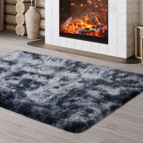 JOJOSEE Hochflor Teppich Teppich Wohnzimmer, 120 x 160 cm Wohnzimmerteppich, Anti-Rutsch Waschbarer Flauschiger Große Teppich, Matte Teppichen für Schlafzimmer Kinderzimmer, Dunkelgrau