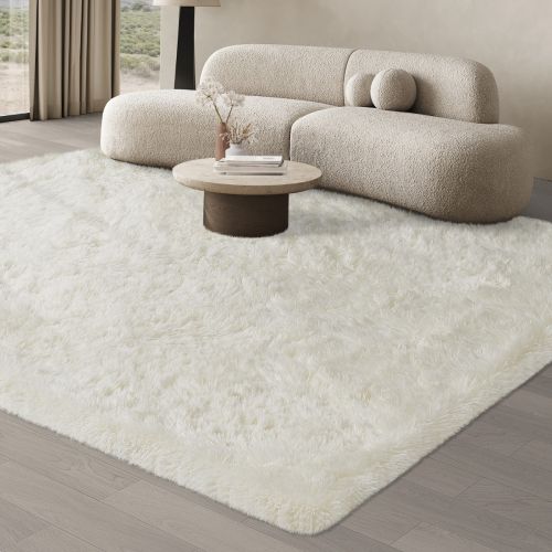 JOJOSEE Hochflor Teppich Wohnzimmer, Teppich 200x300 cm, Antirutsch Waschbarer Flauschiger Große Teppich für Schlafzimmer Kinderzimmer, Creme